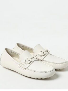 Ferragamo grazioso  Men's White Leather Slip-On Driving Loafers 7.5